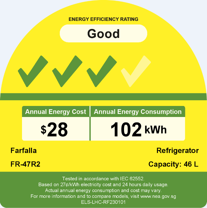 Farfalla 46L Mini Bar Fridge Energy Rating