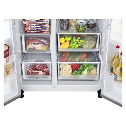 LG 647L Linear Compressor Side by Side Refrigerator in Platinum Silver | FridgeSG