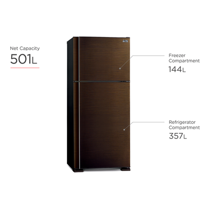 Mitsubishi 510L 2-Door Refrigerator (Brown Wave Line)