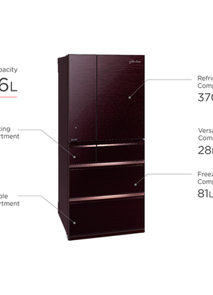 Mitsubishi 700L 6-Door Refrigerator (Glass Brown)