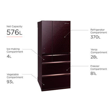 Mitsubishi 700L 6-Door Refrigerator (Glass Brown)