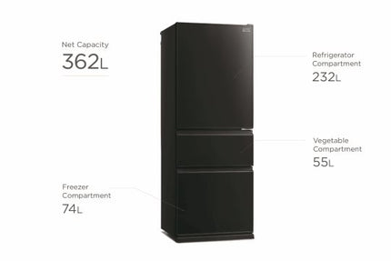 Mitsubishi 450L Multi-Door Refrigerator (Glass Black)