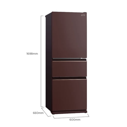 Mitsubishi 328L 3-Door Refrigerator (Glass Brown)