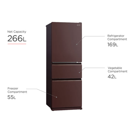 Mitsubishi 328L 3-Door Refrigerator (Glass Brown)