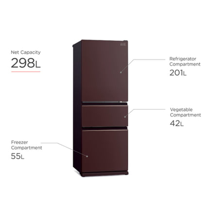 Mitsubishi 363L 3-Door Refrigerator (Glass Brown)
