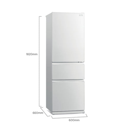 Mitsubishi 363L 3-Door Refrigerator (Glass White)