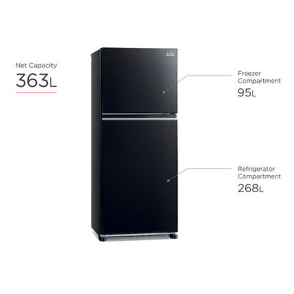 Mitsubishi 378L 2-Door Refrigerator (Glass Black)