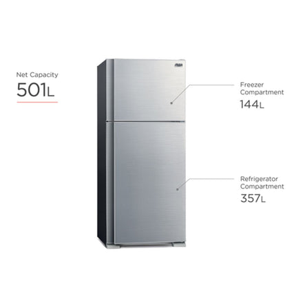 Mitsubishi 510L 2-Door Refrigerator (Stainless Steel)