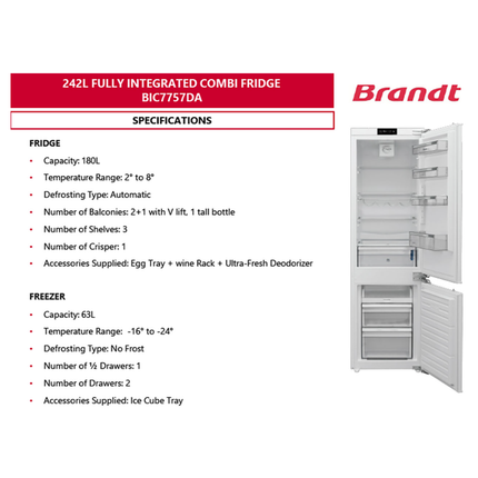 Brandt 242L Integrated Fridge