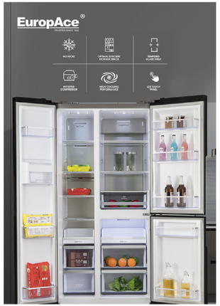 EuropAce 639L Premium 3 Door Side by Side Fridge (Black Glass)